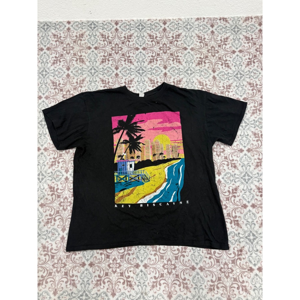 Brisco Brands Key Biscayne Florida Retro Beach Graphic T-Shirt Black Large